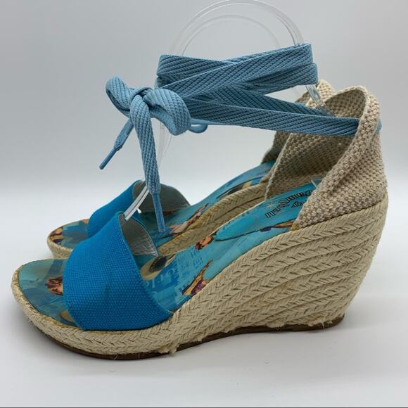 Jeffrey Campbell Western Lady Novelty Print Espadrille Lace Up Ankle Wedges Sz 9 - Picture 6 of 15